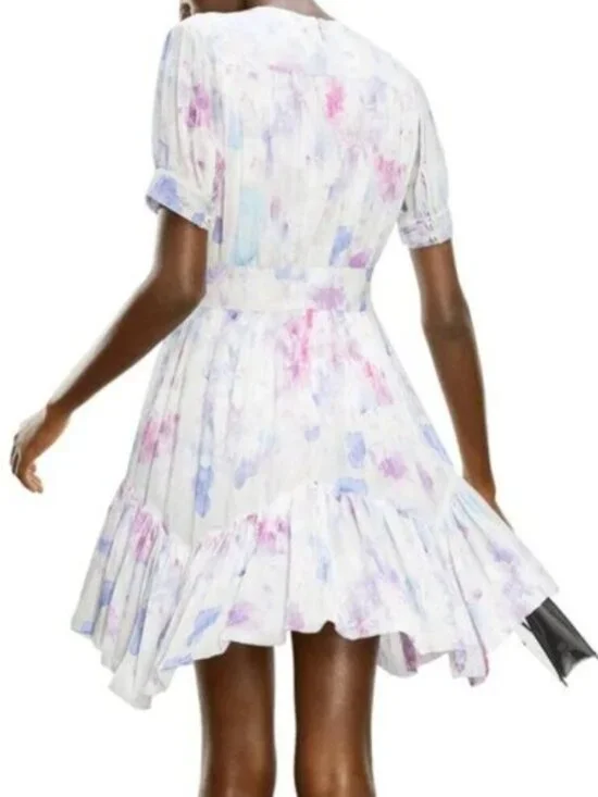 The Kooples Printed Short Dress with Frills Abstract Floral Pastel Mini Dress - Picture 12 of 12